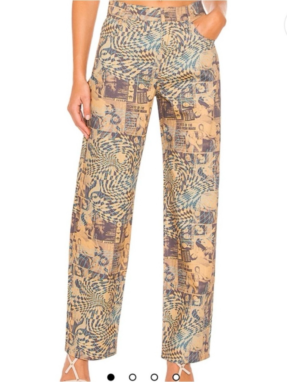 Miaou Beige & Navy Graphic Wide-Leg Pants